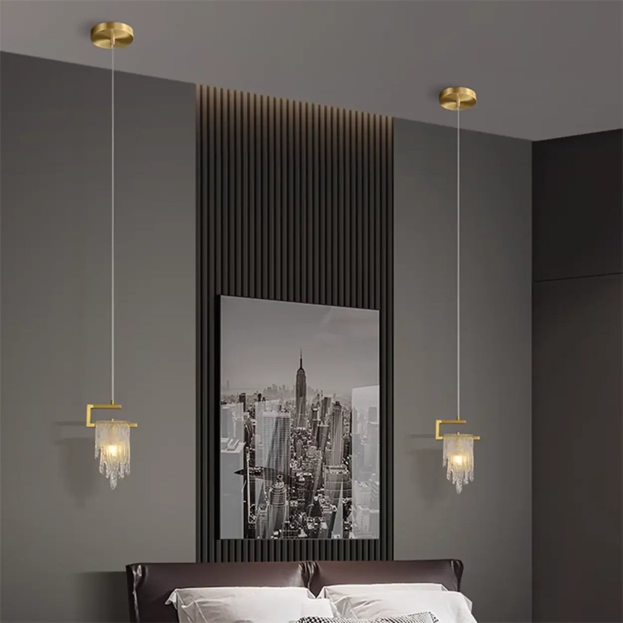 Artistic Bedroom Gold Frame Clear Glass Pendant Light Image - 6