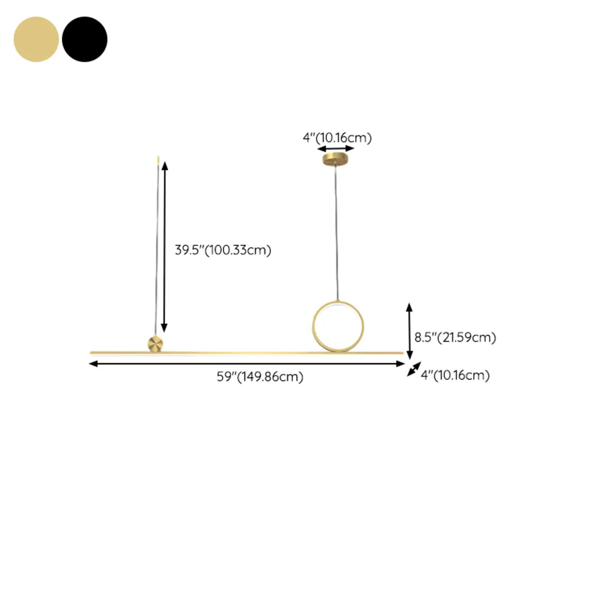 Artistic Black Linear and Ring Pendant Light Set Image - 13