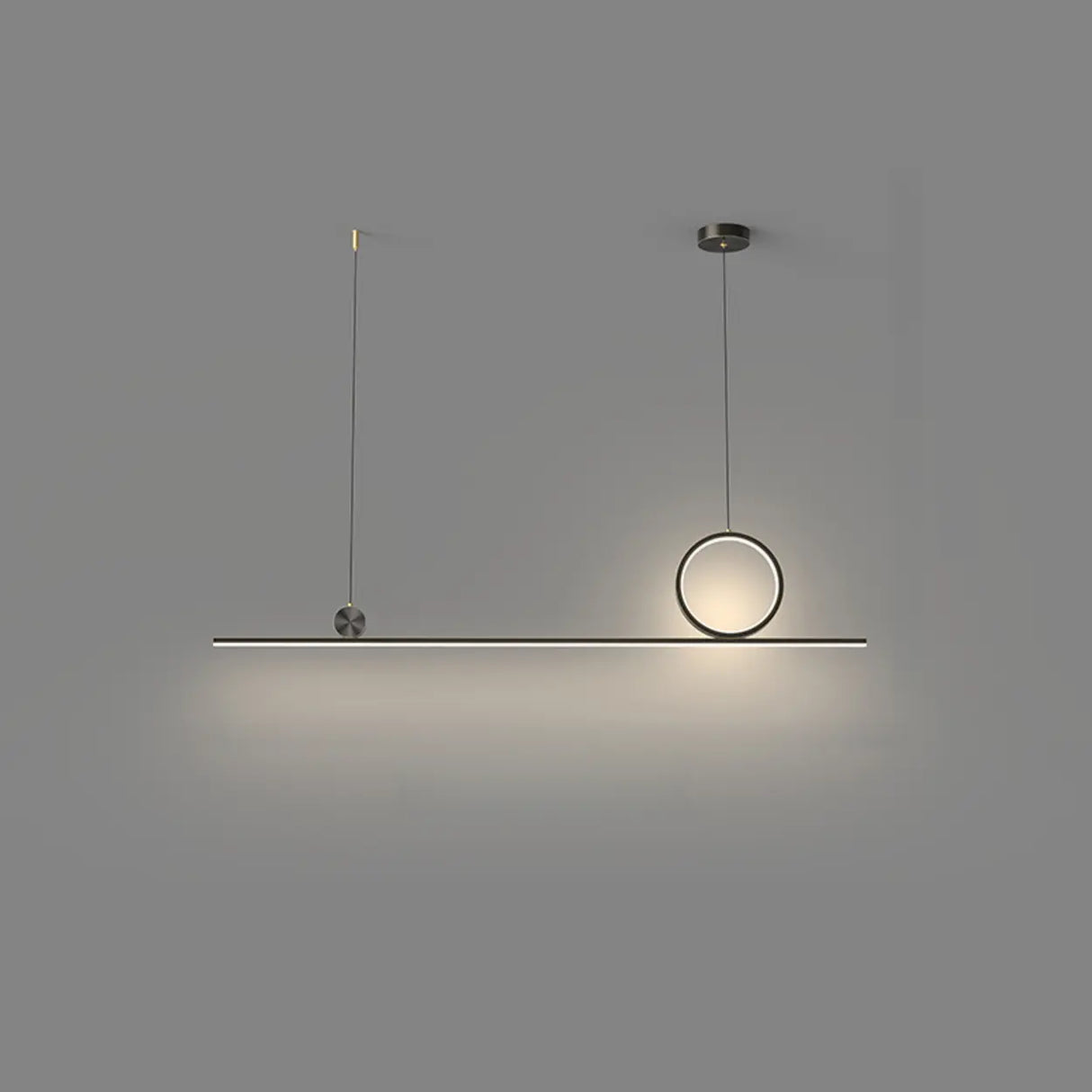 Artistic Black Linear and Ring Pendant Light Set Image - 5