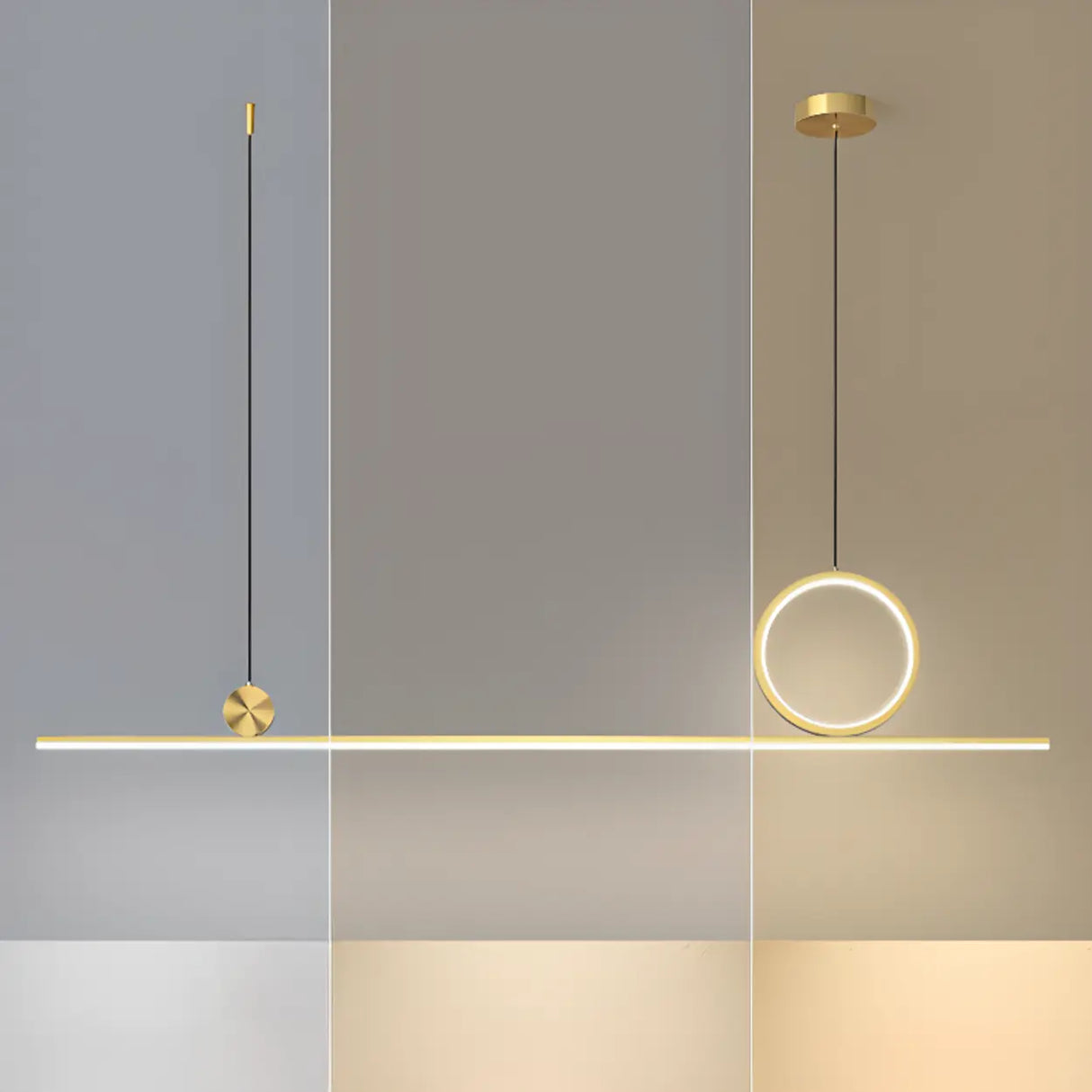 Artistic Black Linear and Ring Pendant Light Set Image - 9