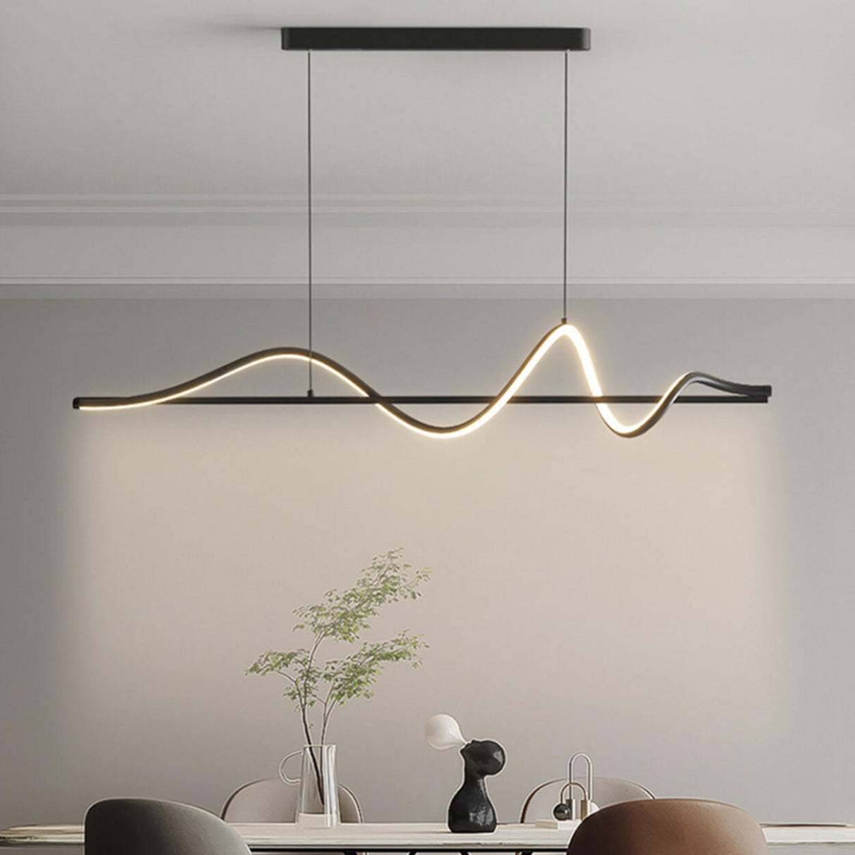 Artistic Black Wave Adjustable Island Pendant Light Image - 1