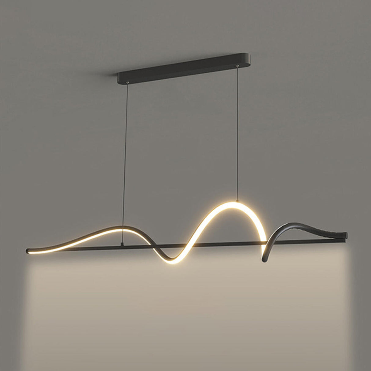 Artistic Black Wave Adjustable Island Pendant Light Image - 10