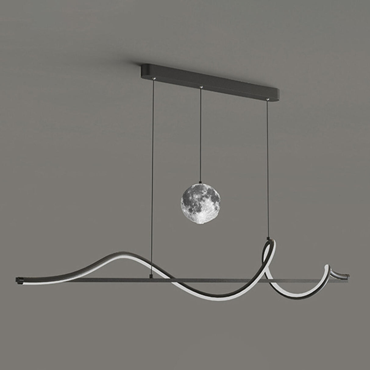 Artistic Black Wave Adjustable Island Pendant Light Image - 13