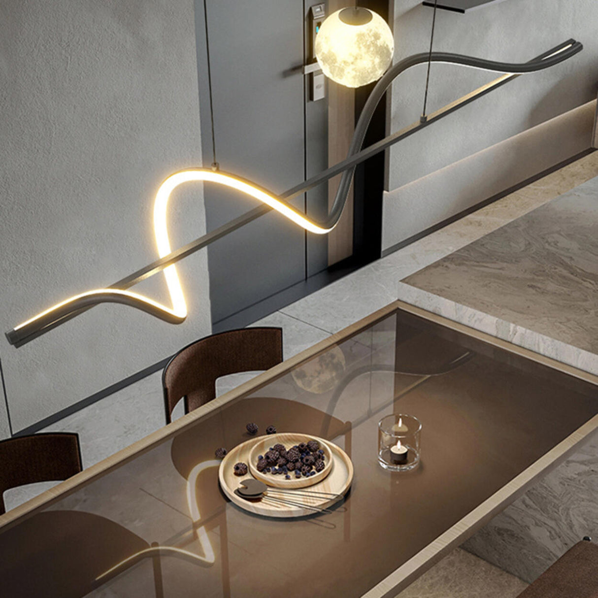 Artistic Black Wave Adjustable Island Pendant Light Image - 18