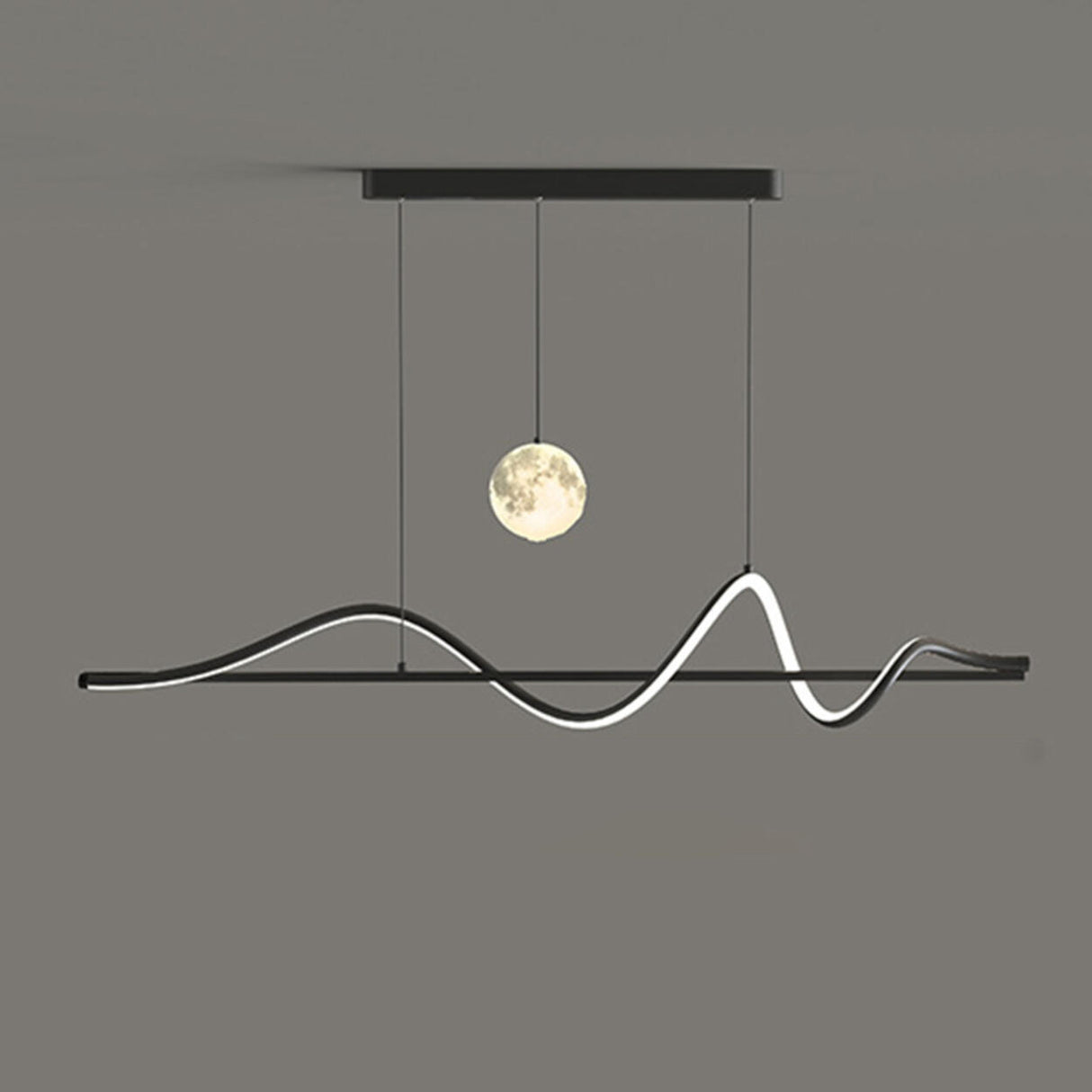 Artistic Black Wave Adjustable Island Pendant Light Image - 5