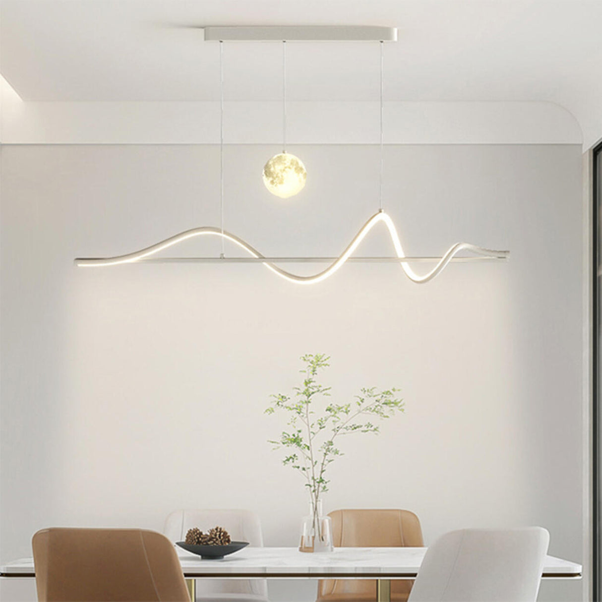 Artistic Black Wave Adjustable Island Pendant Light Image - 6