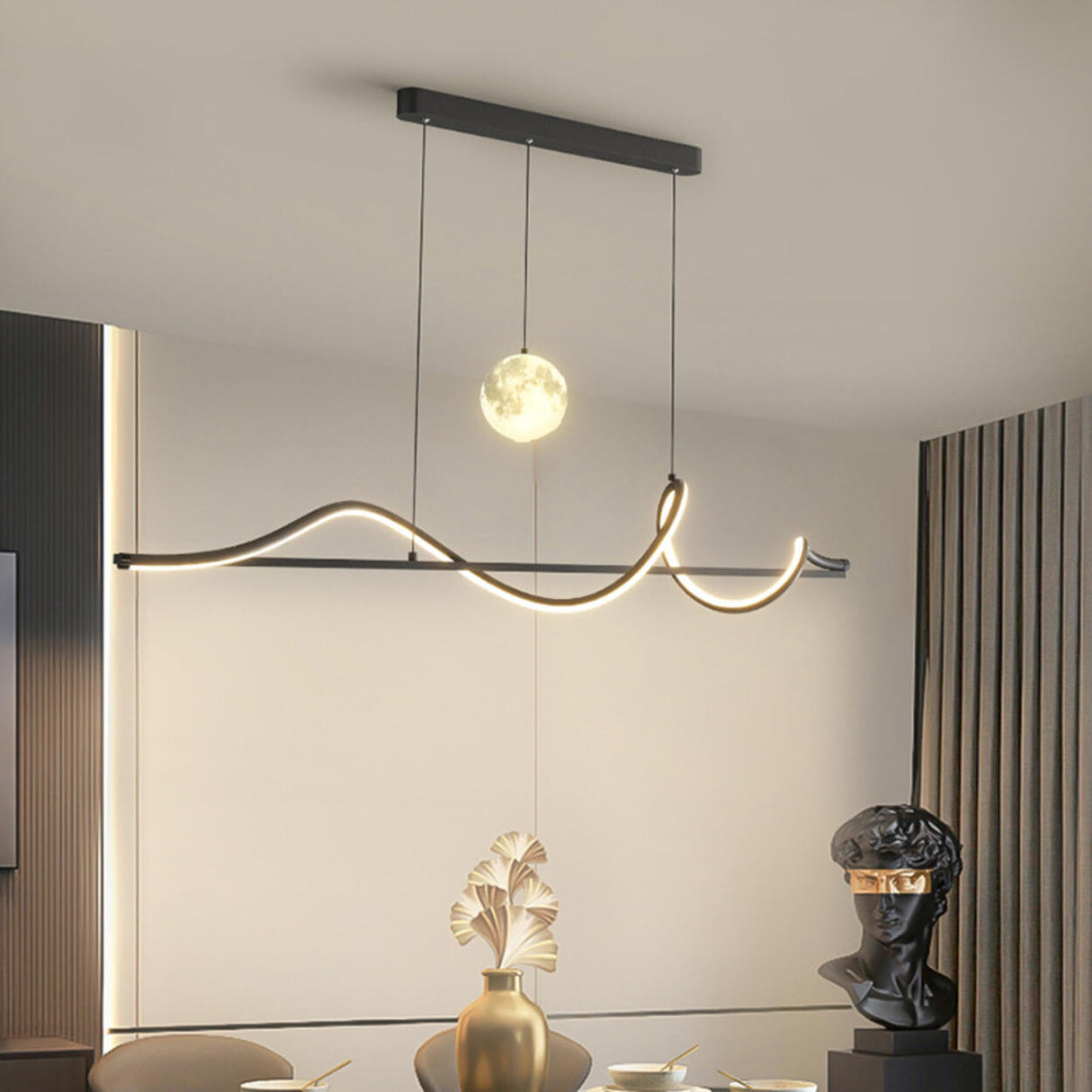 Artistic Black Wave Adjustable Island Pendant Light Image - 8