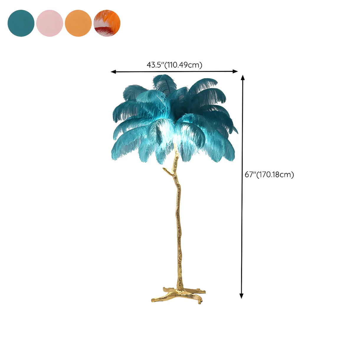 Artistic Blue Feather Gold Branch Base Floor Lamp