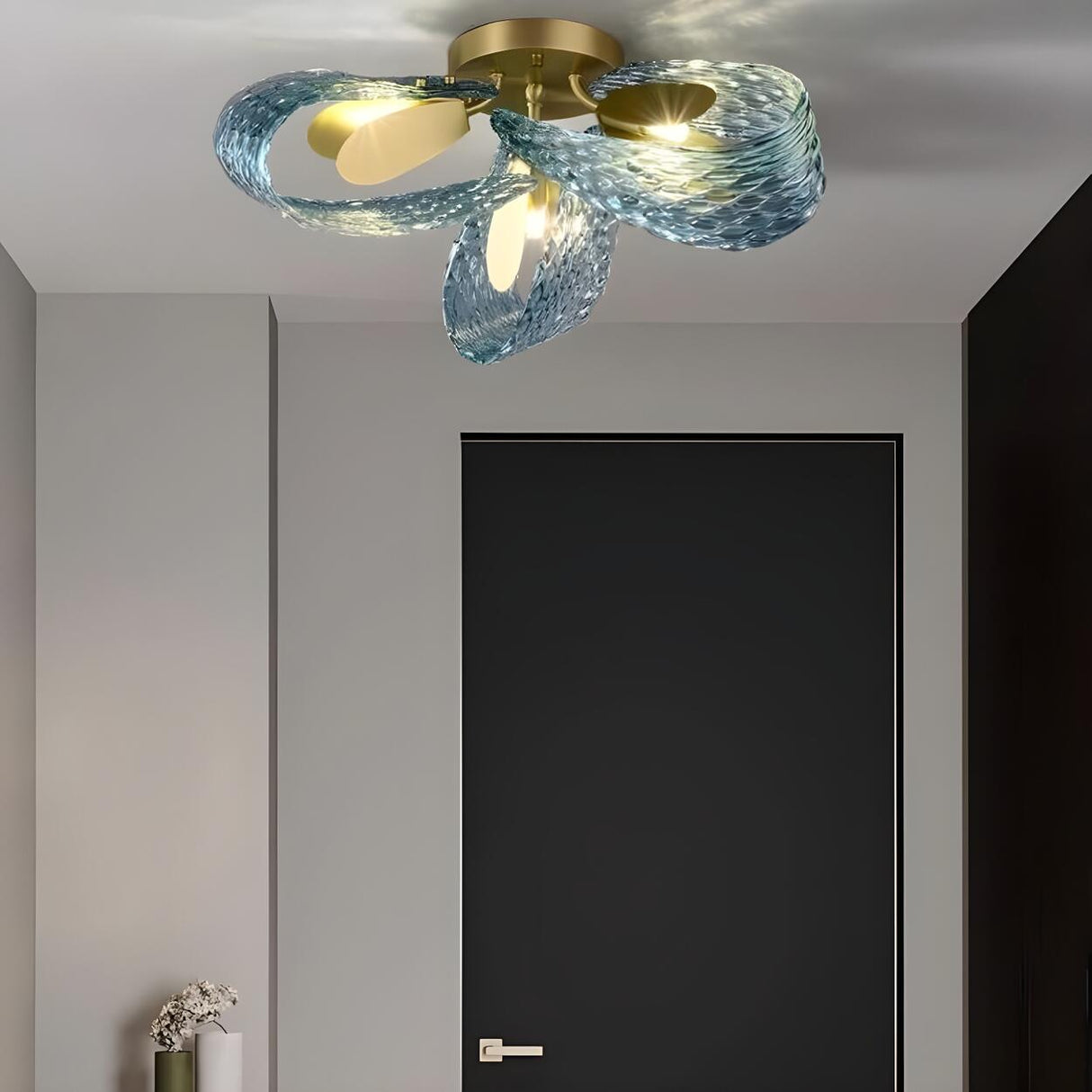 Artistic Blue Rope Glass Semi-Flush Mount Ceiling Light Image - 1