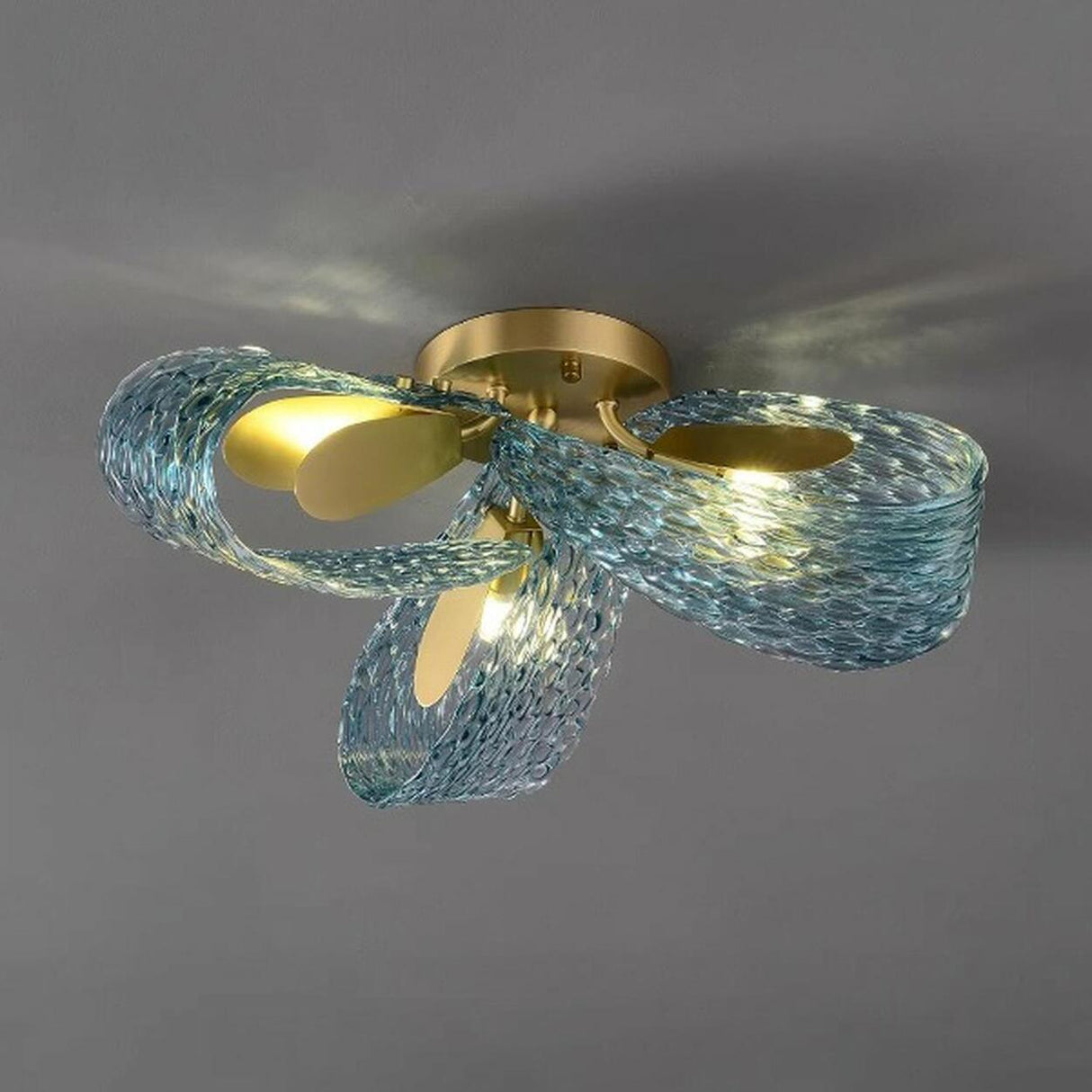 Artistic Blue Rope Glass Semi-Flush Mount Ceiling Light Image - 2