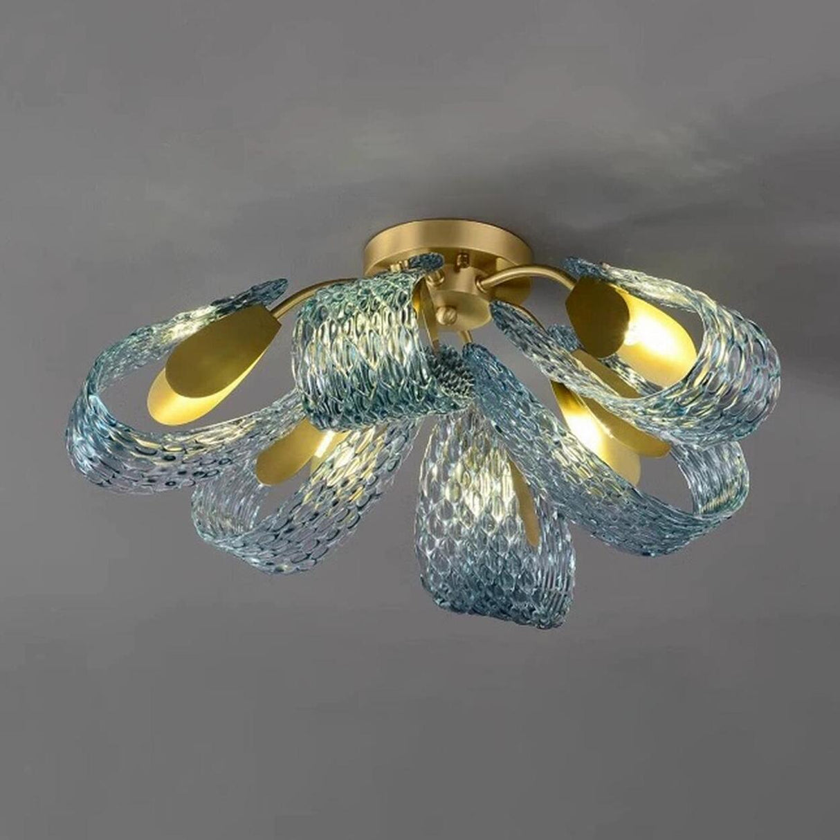 Artistic Blue Rope Glass Semi-Flush Mount Ceiling Light Image - 3