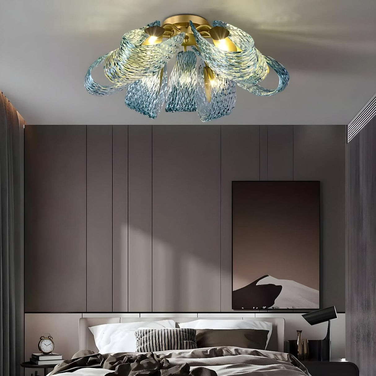Artistic Blue Rope Glass Semi-Flush Mount Ceiling Light Image - 4