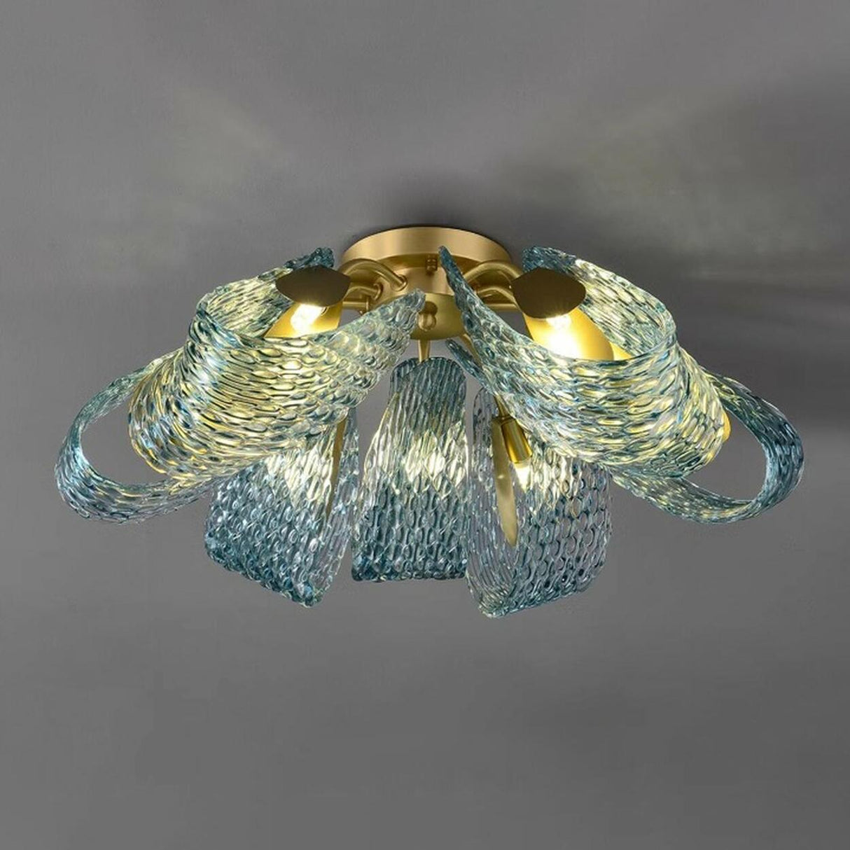 Artistic Blue Rope Glass Semi-Flush Mount Ceiling Light Image - 5