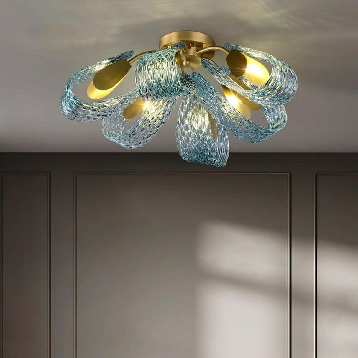 Artistic Blue Rope Glass Semi-Flush Mount Ceiling Light Image - 6