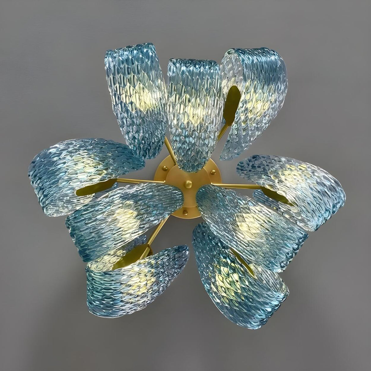 Artistic Blue Rope Glass Semi-Flush Mount Ceiling Light Image - 7