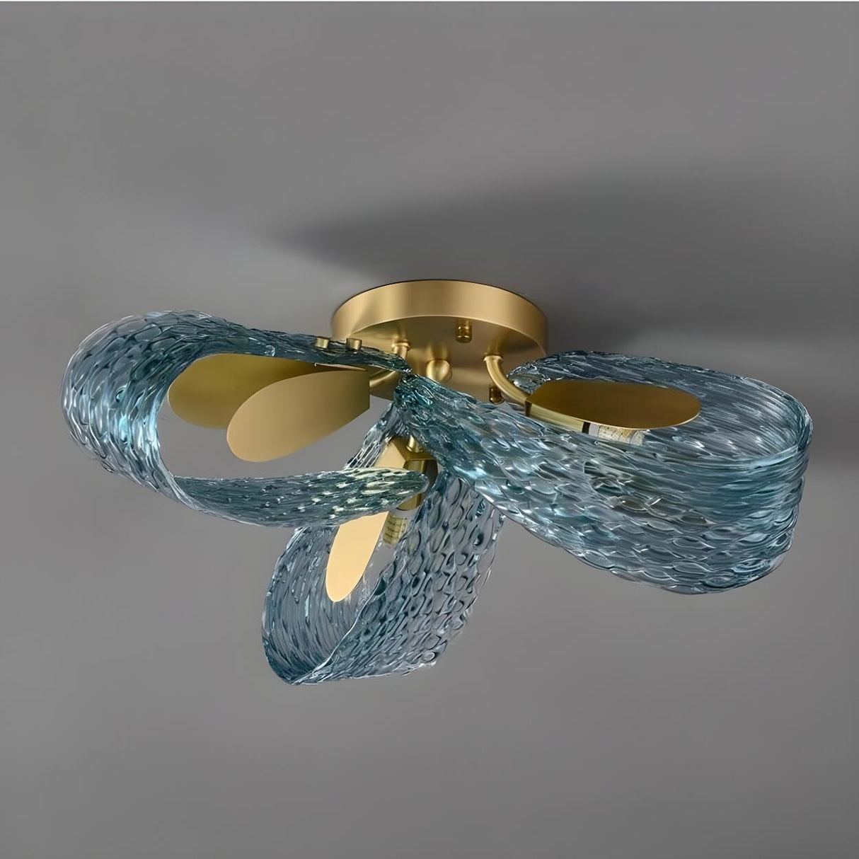 Artistic Blue Rope Glass Semi-Flush Mount Ceiling Light Image - 9