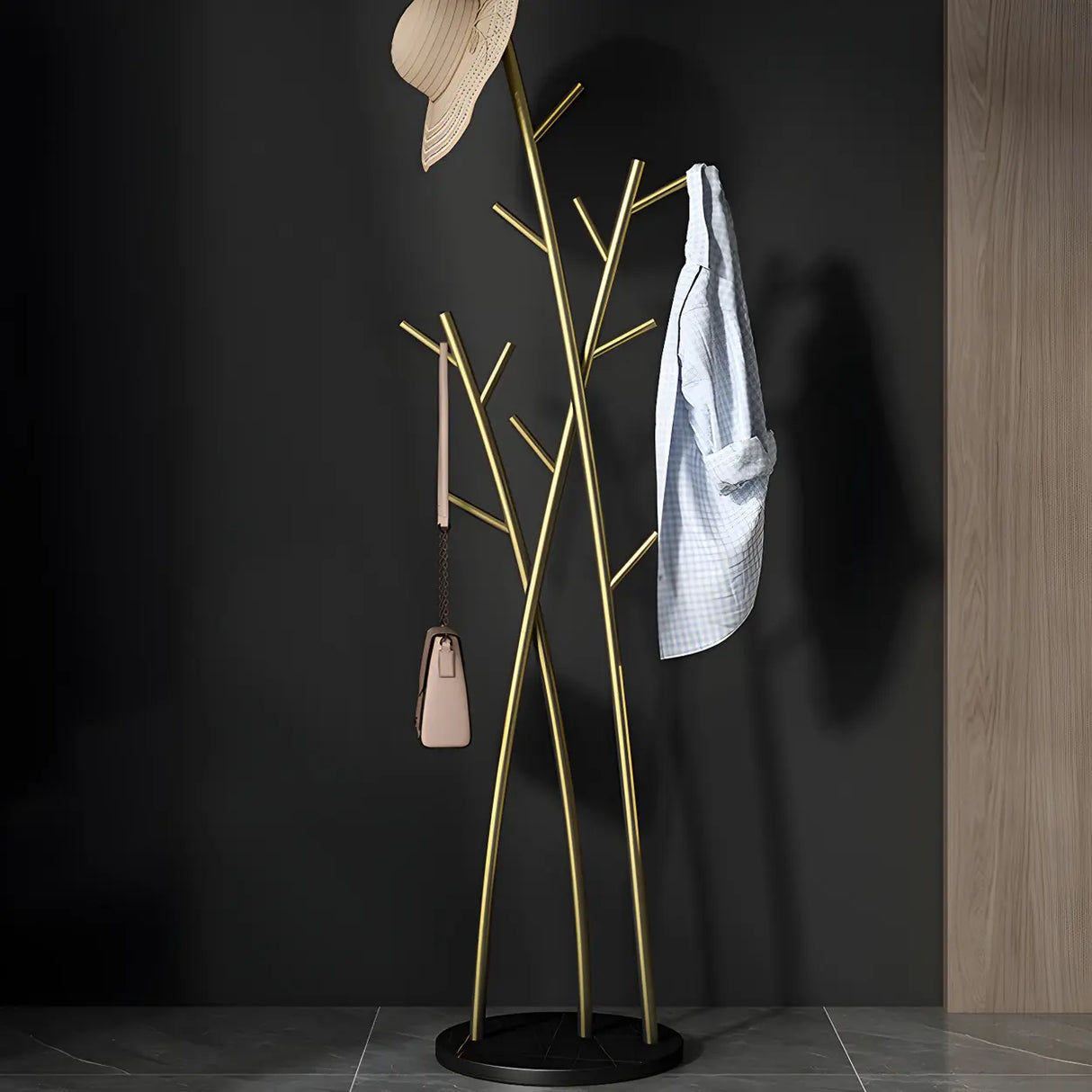 Artistic Branch Gold Metal Entryway Freestanding Coat Rack Image - 17