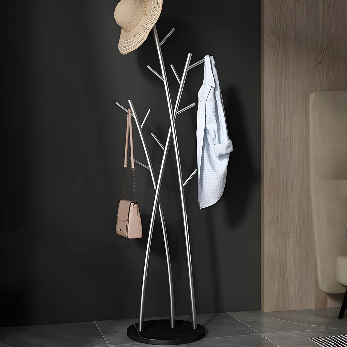 Artistic Branch Gold Metal Entryway Freestanding Coat Rack Image - 18