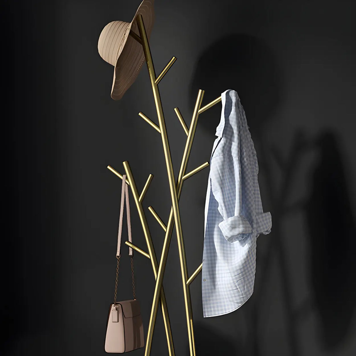 Artistic Branch Gold Metal Entryway Freestanding Coat Rack Image - 9