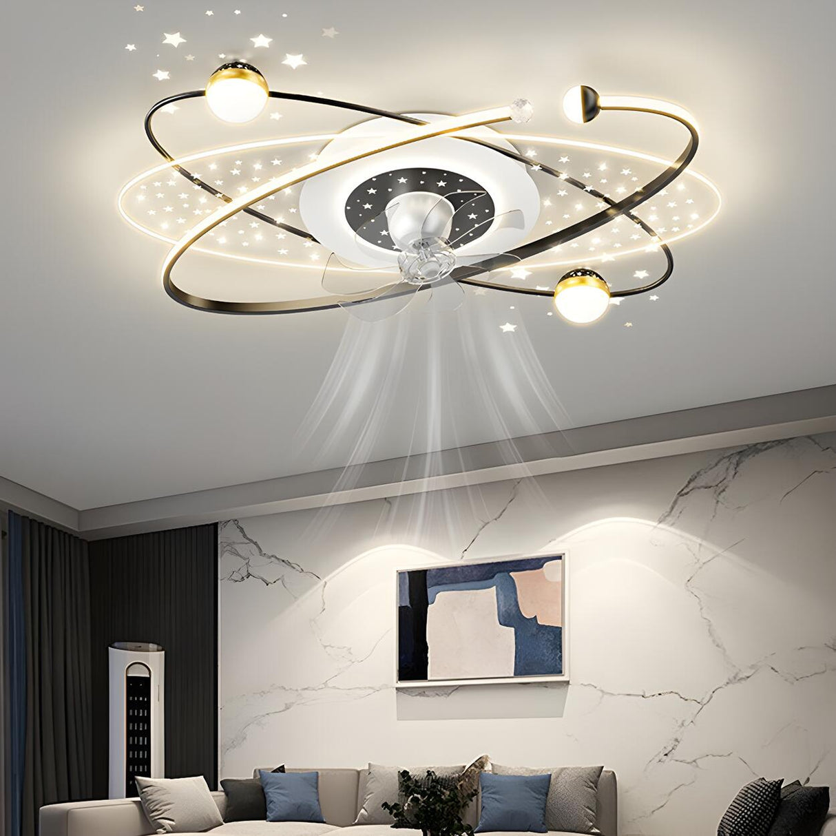 Artistic Creative Galaxy Ceiling Fan with LED Light Image - 2
