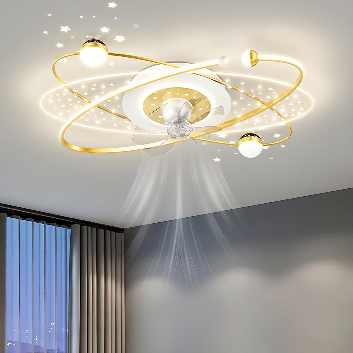 Artistic Creative Galaxy Ceiling Fan with LED Light Image - 3