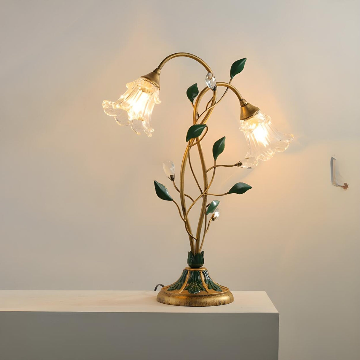 Artistic Double Glass Shade Flower-Shaped Table Lamp Image - 8