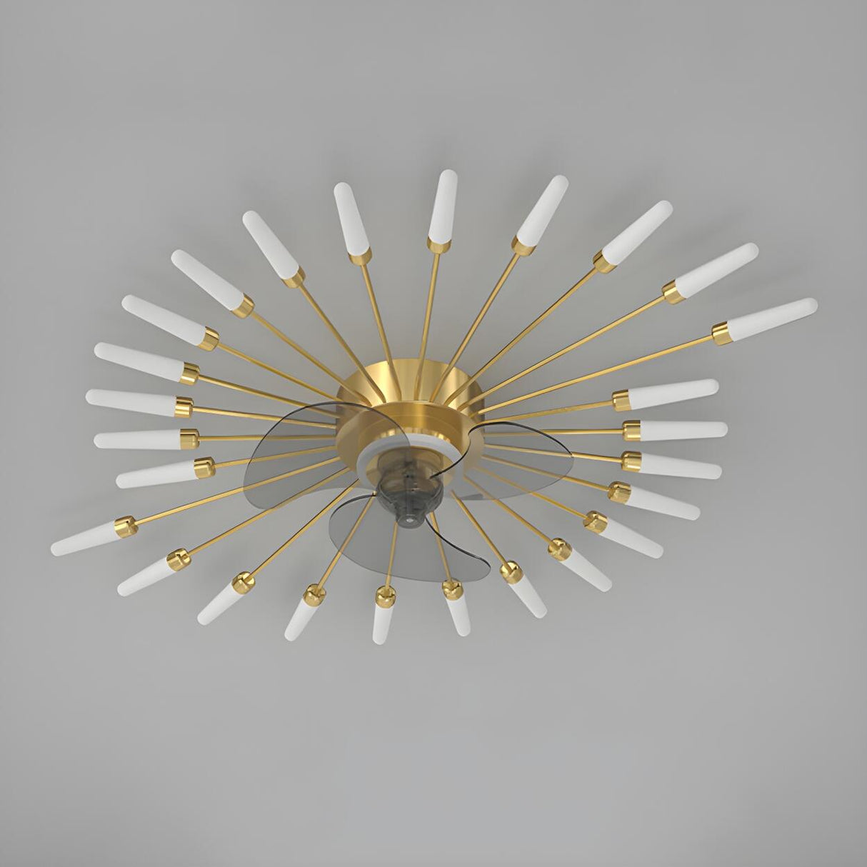 Artistic Elegant Sunburst Flush Ceiling Fan with Light Image - 11