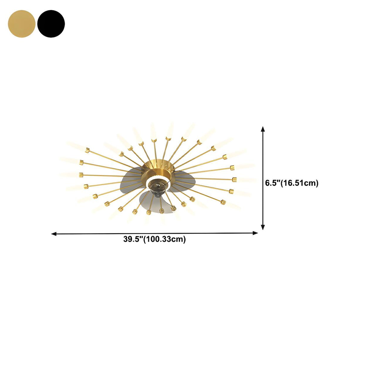 Artistic Elegant Sunburst Flush Ceiling Fan with Light