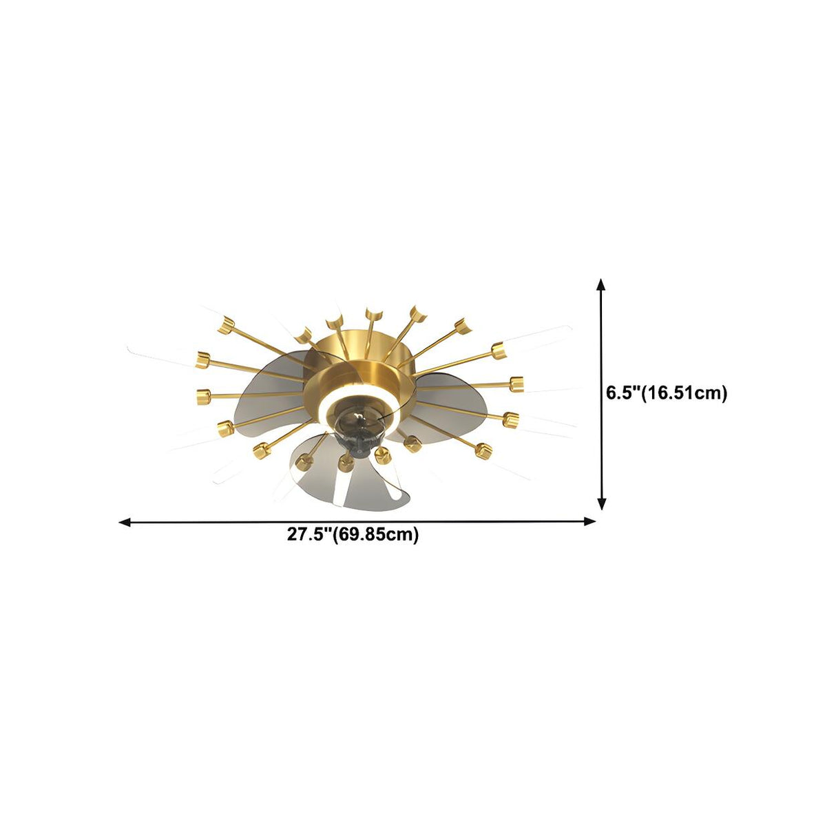 Artistic Elegant Sunburst Flush Ceiling Fan with Light Image - 20