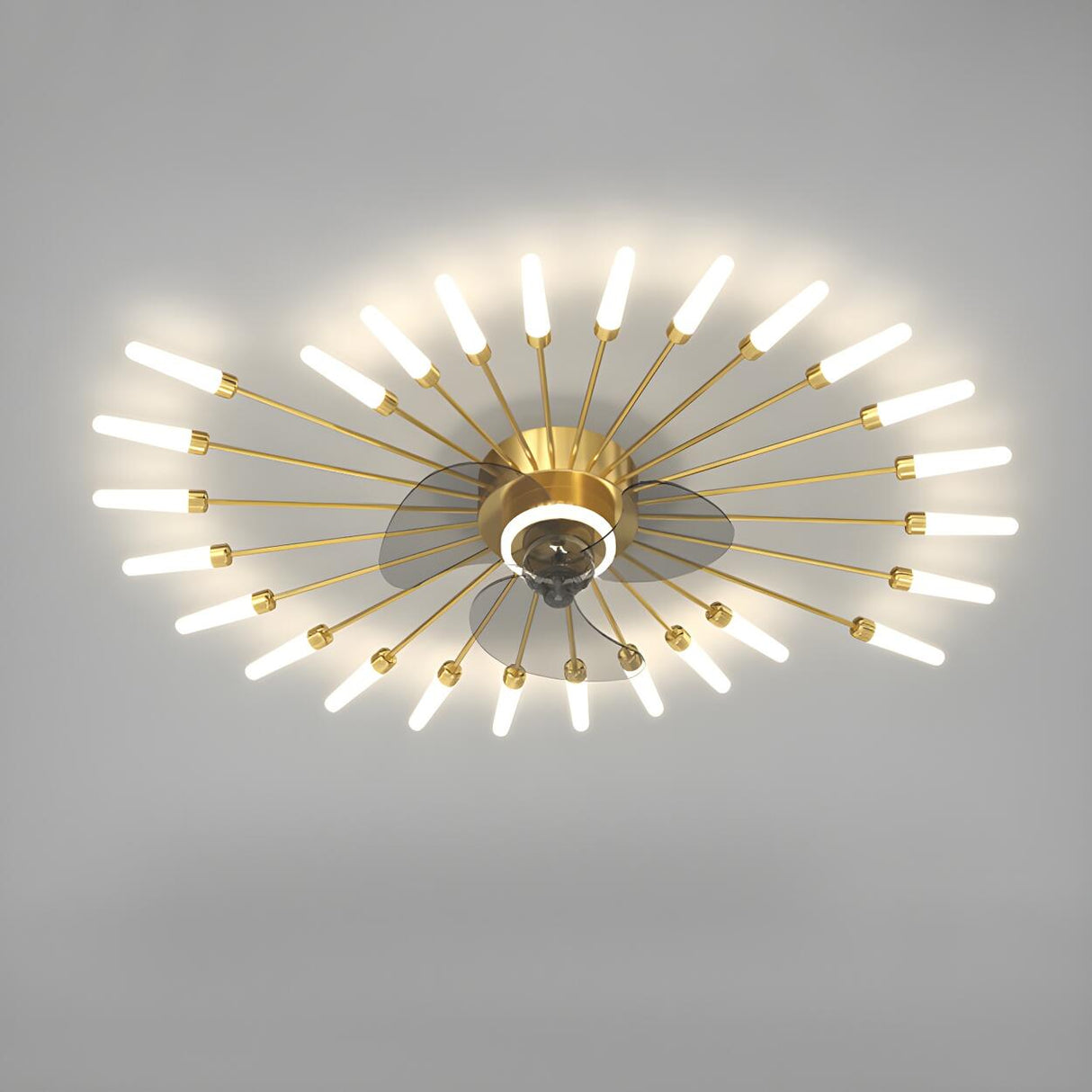 Artistic Elegant Sunburst Flush Ceiling Fan with Light Image - 3