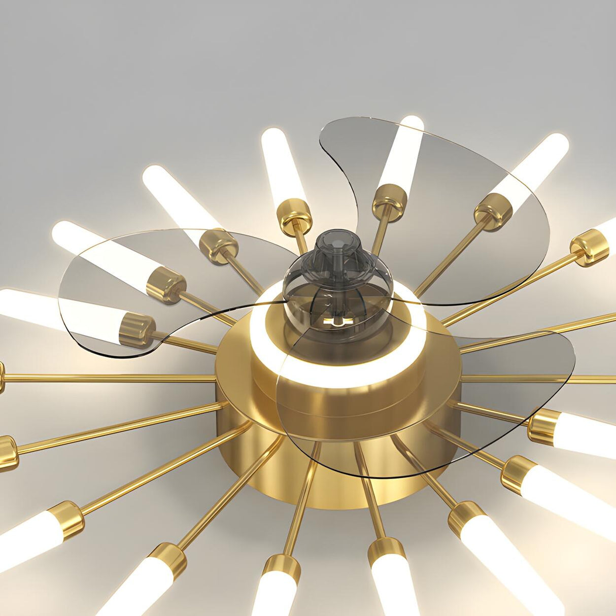 Artistic Elegant Sunburst Flush Ceiling Fan with Light Image - 7