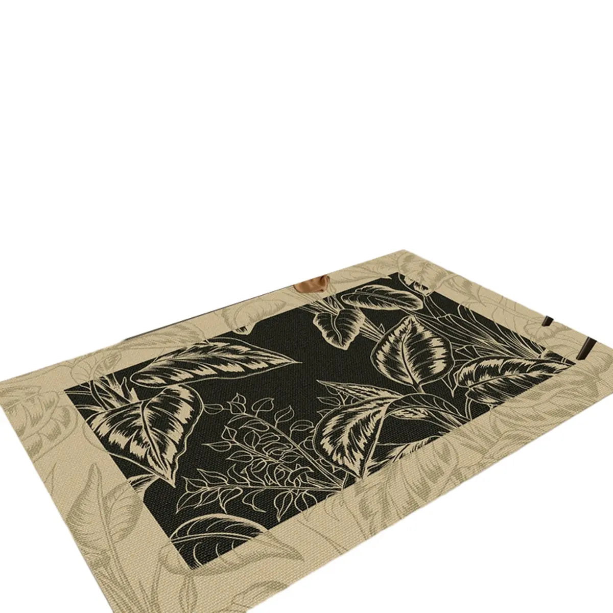 Artistic Floral Leaf Pattern Polyester Black Area Rug Image - 10