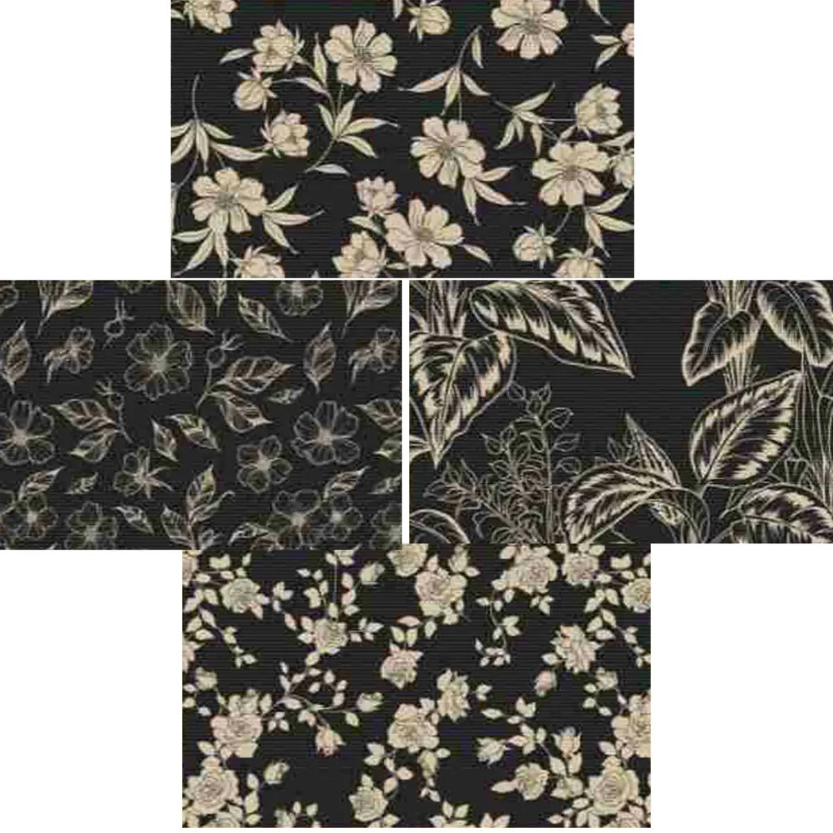 Artistic Floral Leaf Pattern Polyester Black Area Rug Image - 14