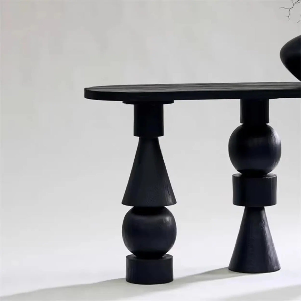 Artistic Geometric Leg Black Wood Entryway Oval Console Table Image - 4