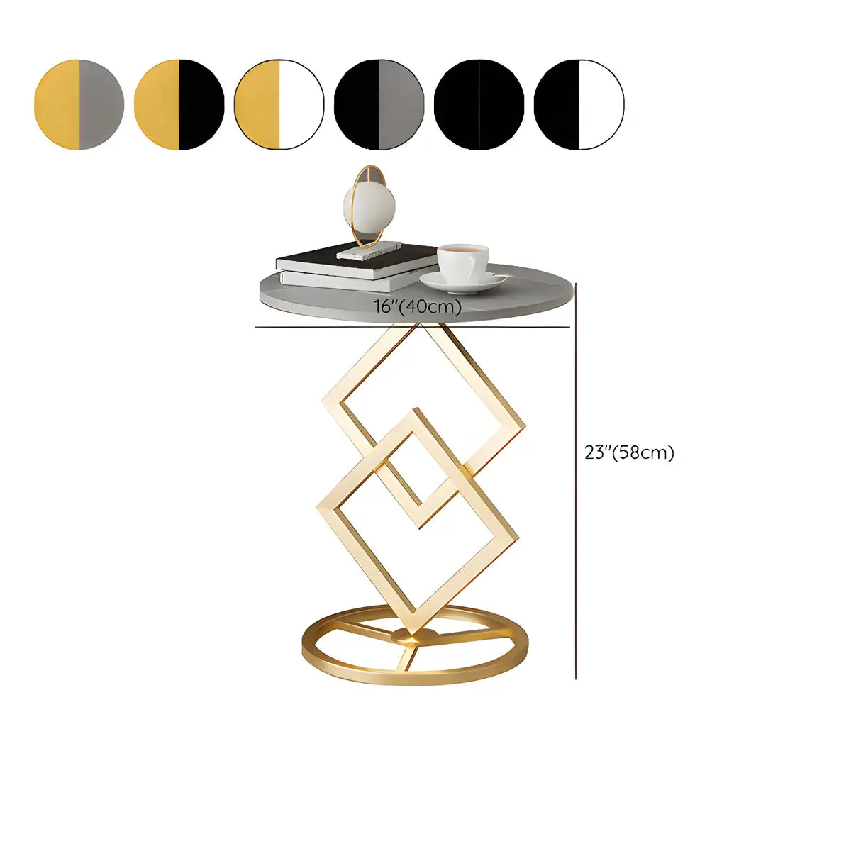 Artistic Geometric Marble Black Steel Pedestal Side Table