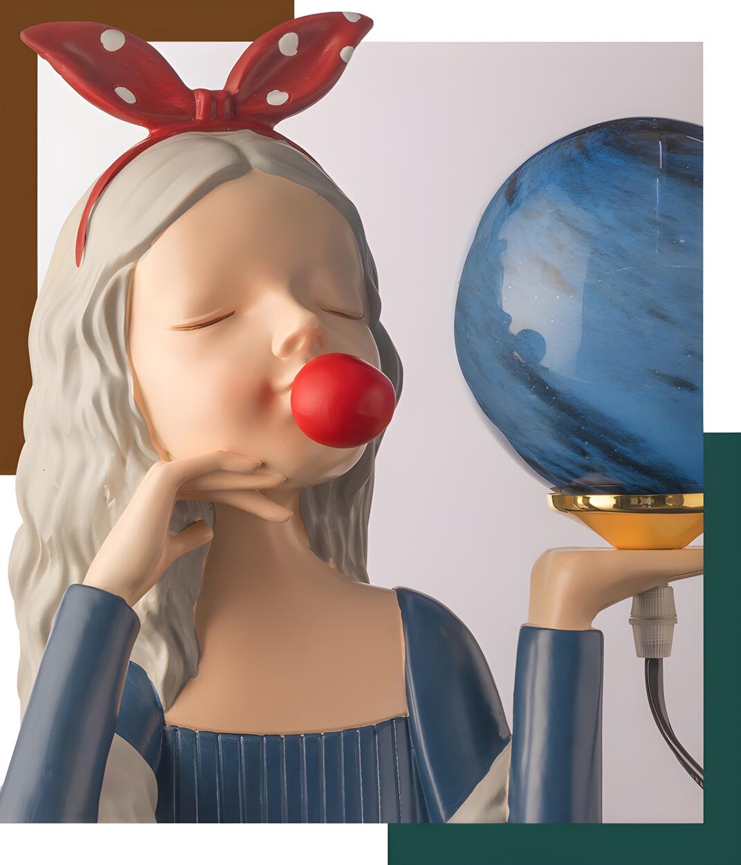 Artistic Girl Statue Spherical Glass Shade Table Lamp Image - 10