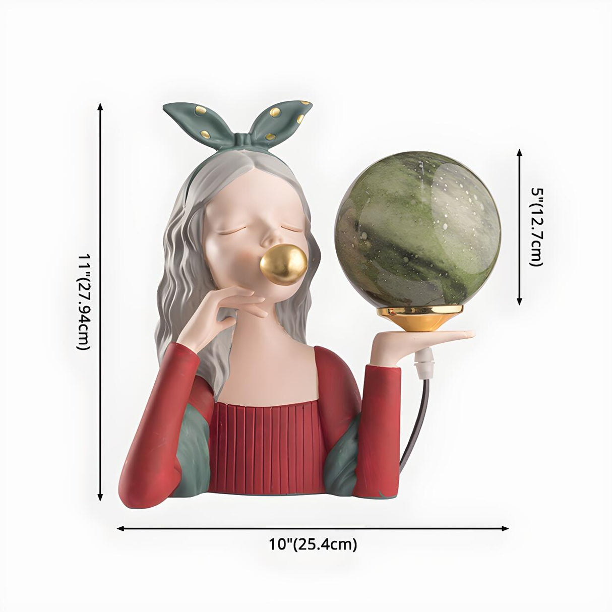 Artistic Girl Statue Spherical Glass Shade Table Lamp