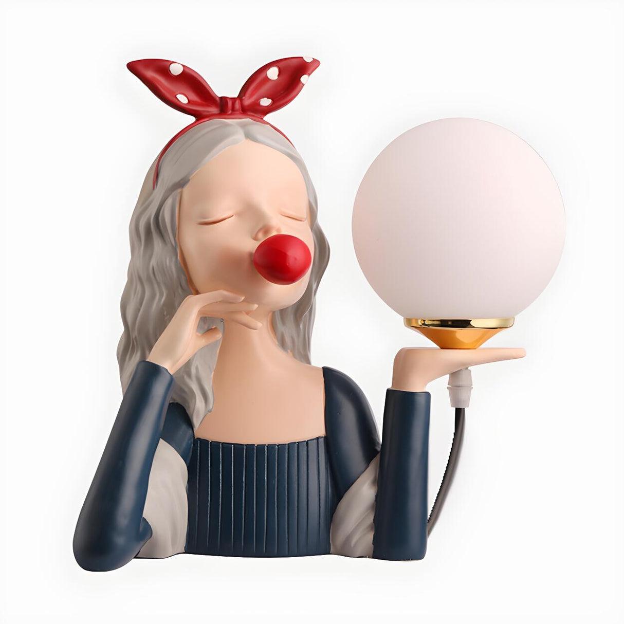 Artistic Girl Statue Spherical Glass Shade Table Lamp Image - 3