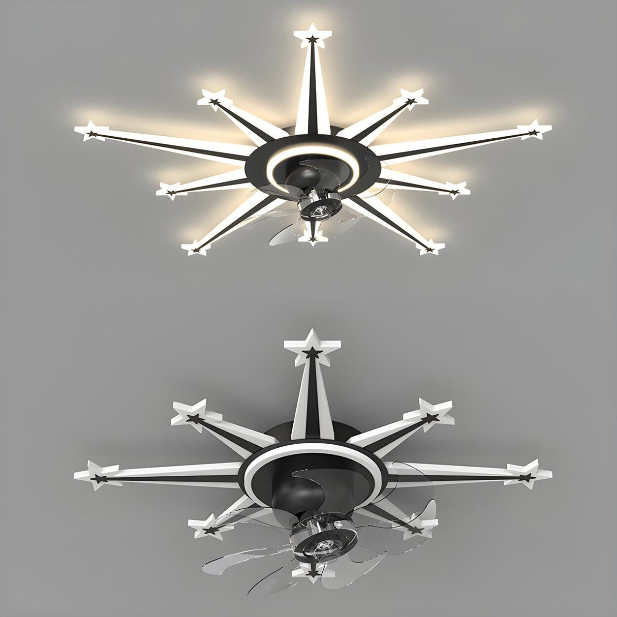 Artistic Golden Sunburst Flush Ceiling Fan with Light Image - 11