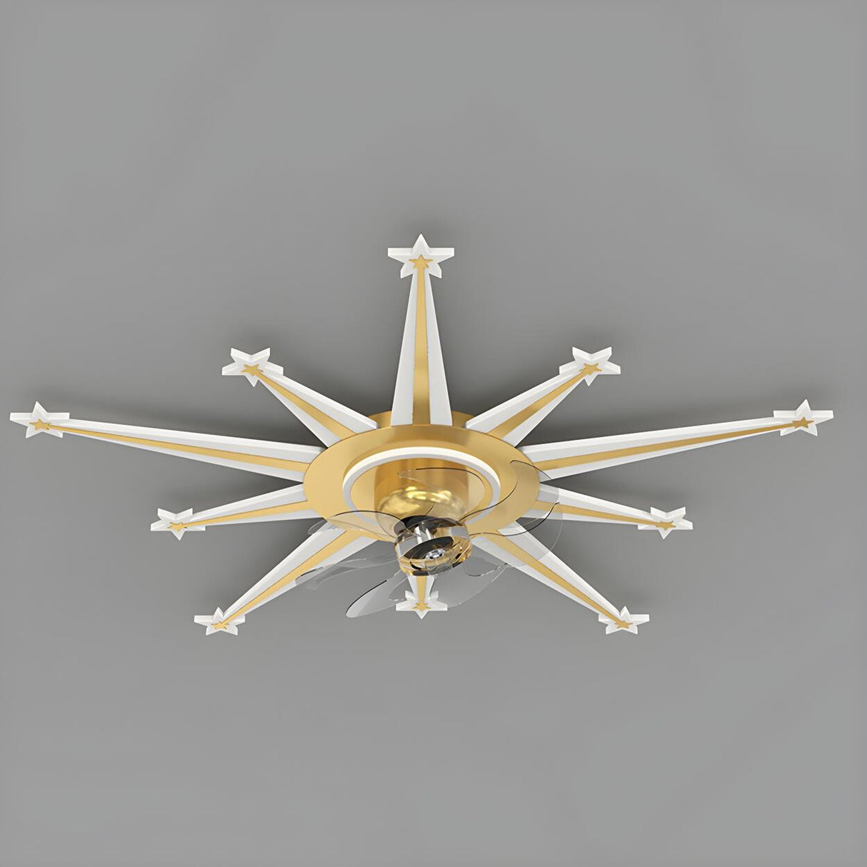 Artistic Golden Sunburst Flush Ceiling Fan with Light Image - 12