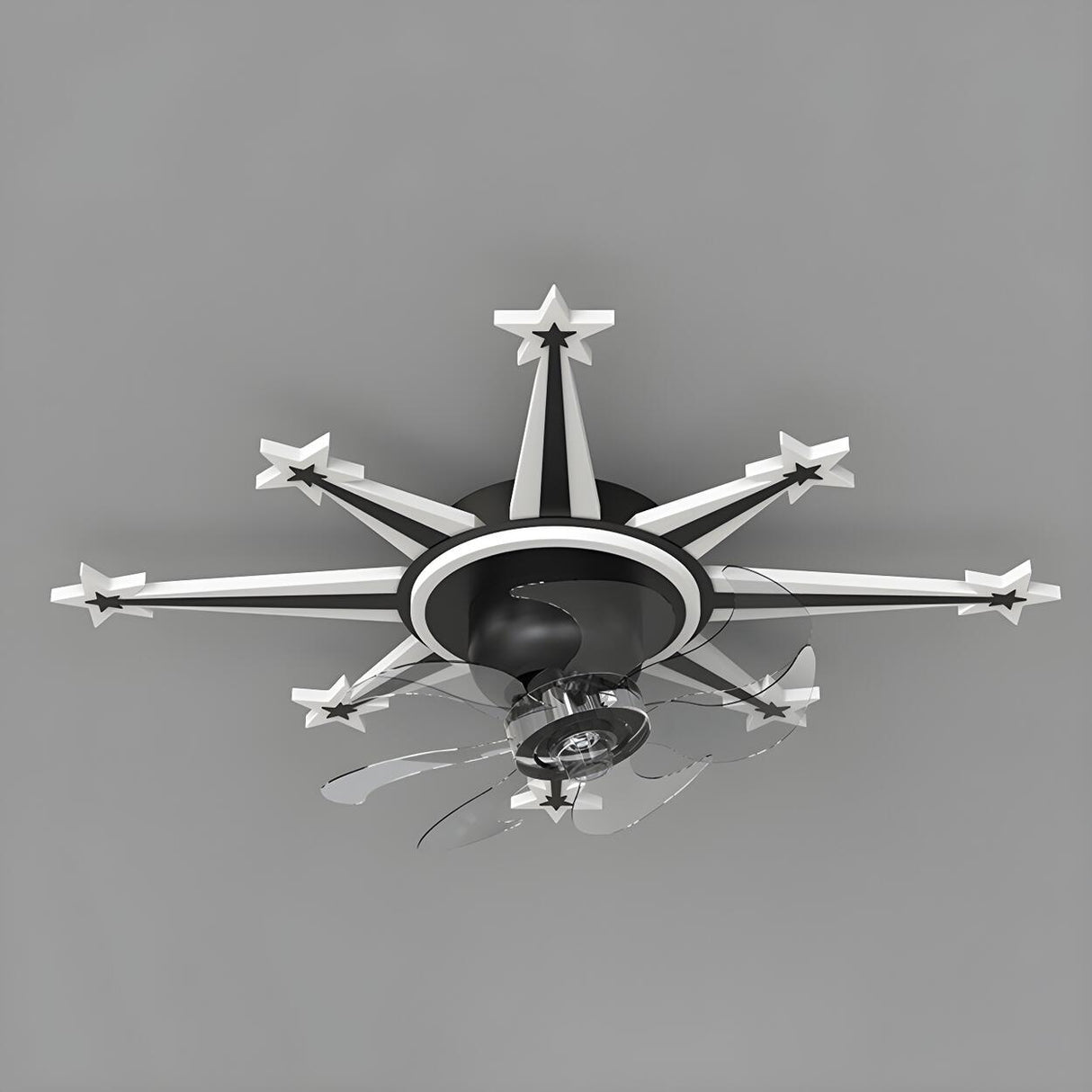 Artistic Golden Sunburst Flush Ceiling Fan with Light Image - 13