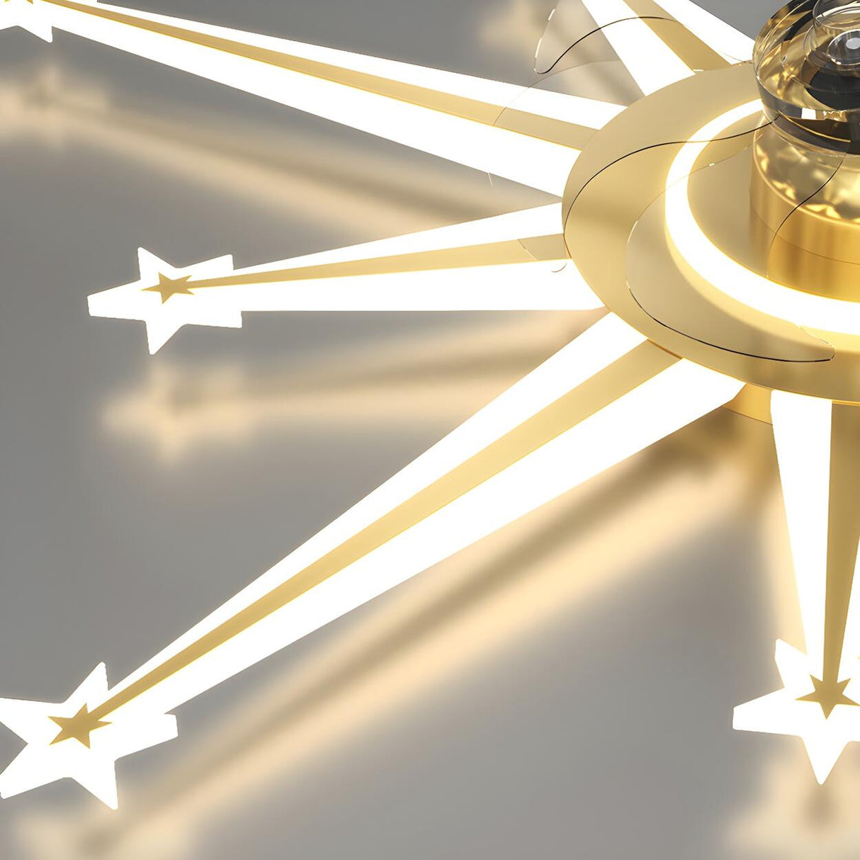 Artistic Golden Sunburst Flush Ceiling Fan with Light Image - 14