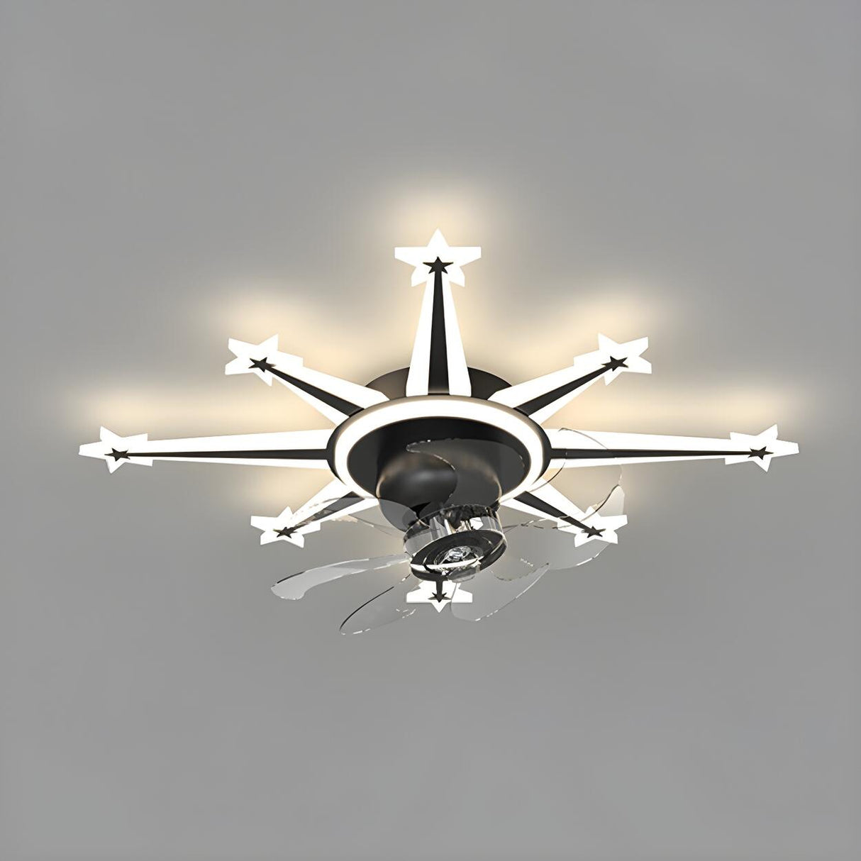 Artistic Golden Sunburst Flush Ceiling Fan with Light Image - 2