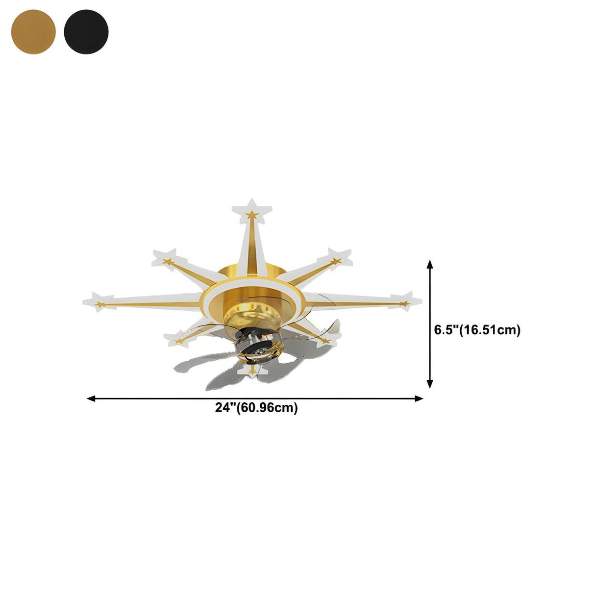 Artistic Golden Sunburst Flush Ceiling Fan with Light