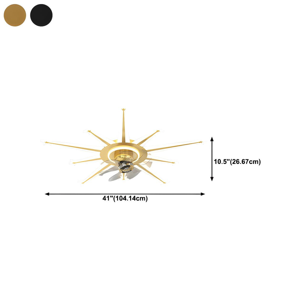 Artistic Golden Sunburst Flush Ceiling Fan with Light Image - 21