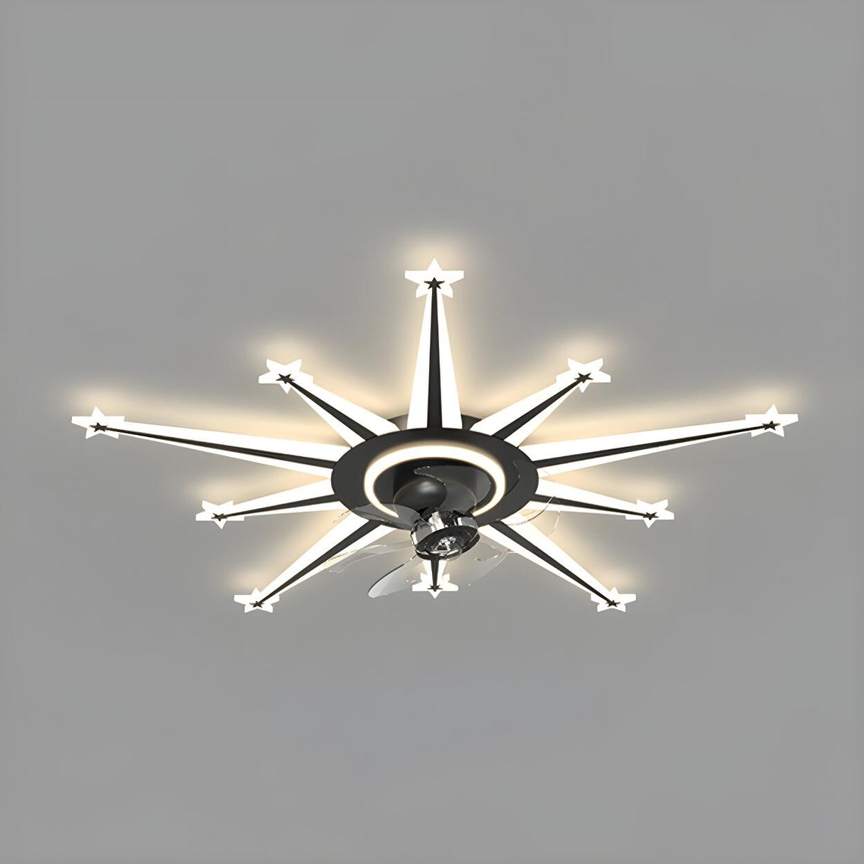 Artistic Golden Sunburst Flush Ceiling Fan with Light Image - 3