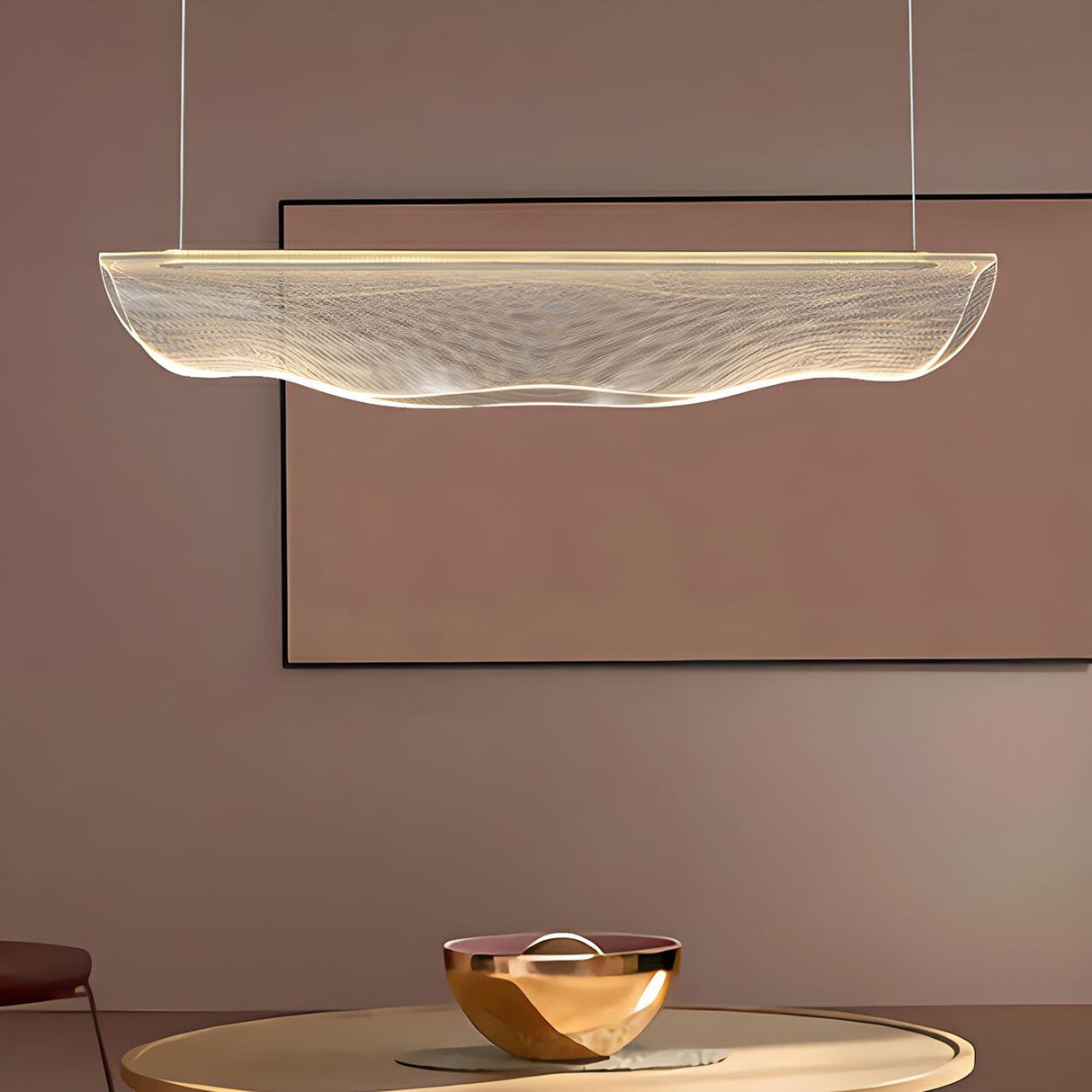 Artistic Linear and Wave Gold Island Pendant Light Image - 10