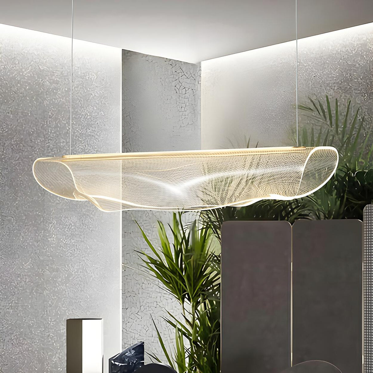 Artistic Linear and Wave Gold Island Pendant Light Image - 12