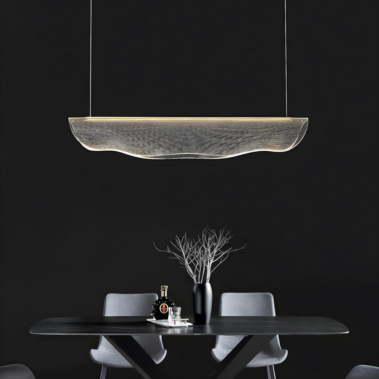 Artistic Linear and Wave Gold Island Pendant Light Image - 2