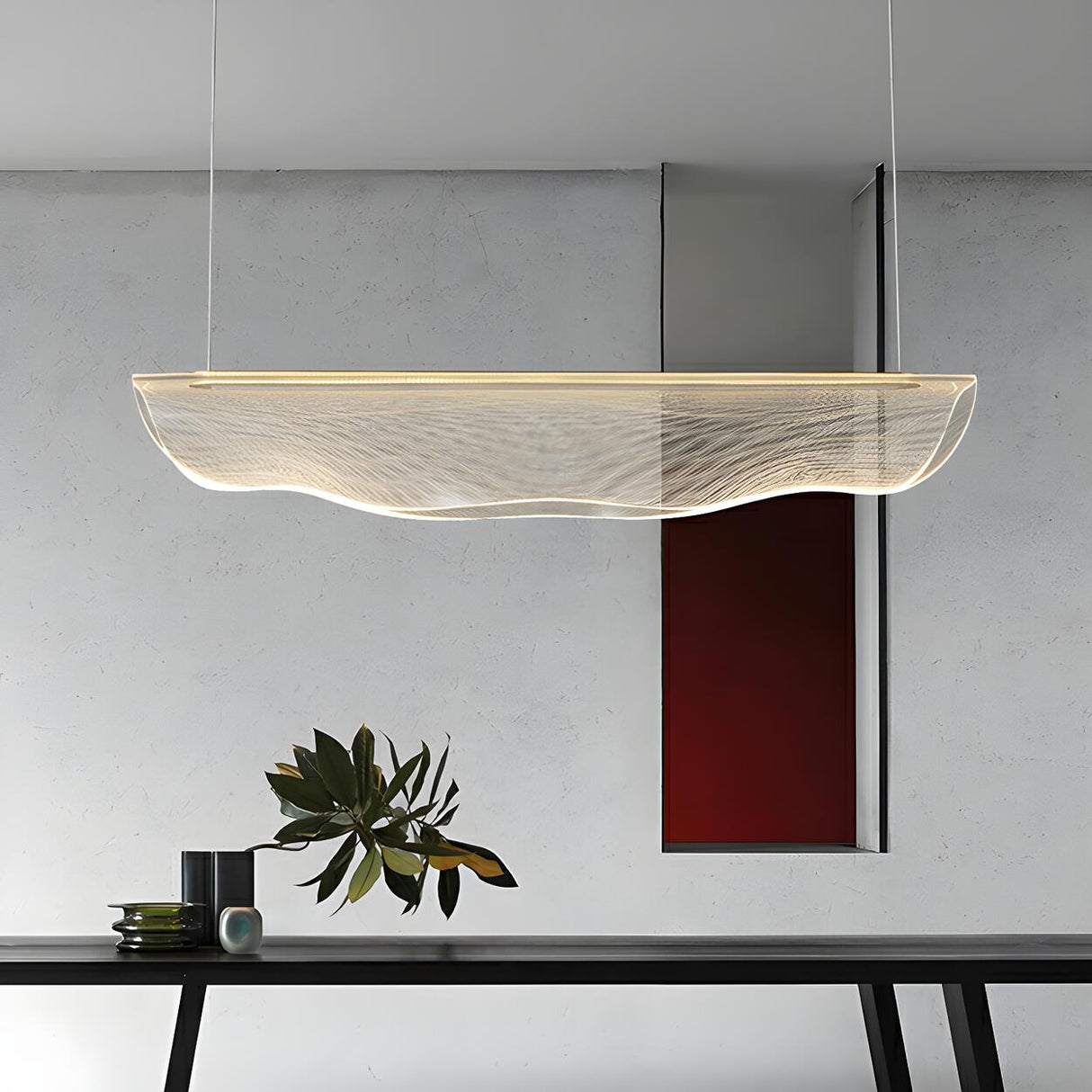 Artistic Linear and Wave Gold Island Pendant Light Image - 3